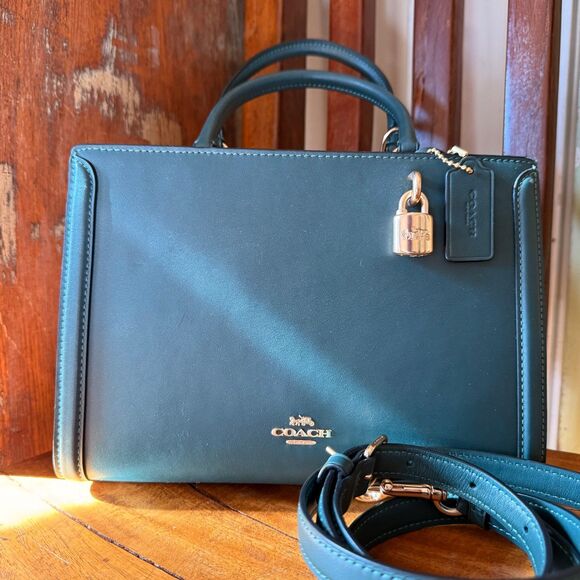 Coach Zoe Carryall Teal Leather Tote Crossbody Bag - Picture 1 of 14